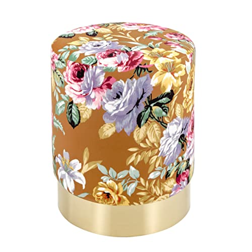 Baroni Home Zylindrischer Sitzsack aus Samt mit Goldener Basis, Bunte Blumen Cognac, 35 x 35 x 42 cm von Baroni Home