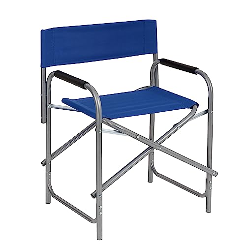 Baroni Home klappbarer Regiestuhl aus Stahlrohr, ergonomischer Klappstuhl mit Rückenlehne, faltbar und platzsparend, aus Leinwand, für Camping, Meer und Strand, 56x44x76 cm, Blau von Baroni Home