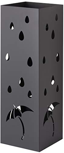 Baroni Home modernes Design Schirmständer aus Metall mit Regenschnitzerei - Schirmständer mit Haken und abnehmbarem Auffangfach für Heim- und Bürodekoration, Schwarz, 15,5x15x49 cm von Baroni Home