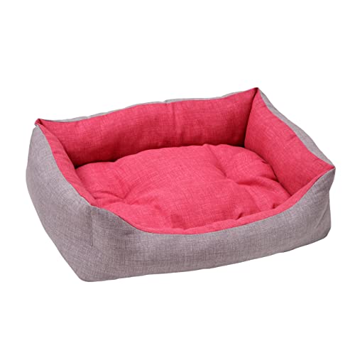 Baroni Home rektangulär Hundebett Hundekissen Hundekörbchen mit Wendekissen, 45x60 cm (S) - grau und Bordeaux rot von Baroni Home