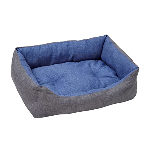 Baroni Home rektangulärHundebett Hundekissen Hundekörbchen mit Wendekissen, 60x70 cm (M) - grau und blau von Baroni Home