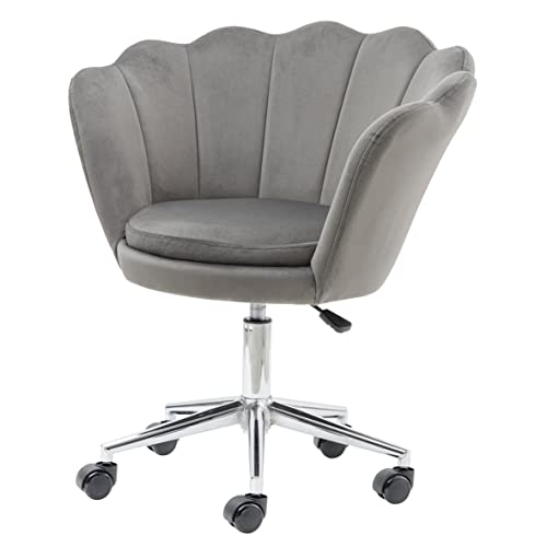 Baroni Home Gepolsterter Sessel mit Muschel-Rückenlehne aus Samt mit silbernen Rädern, Stuhl mit Rollen für Büro, Höhe verstellbar, Grau, 69x71x84 cm von Baroni Home