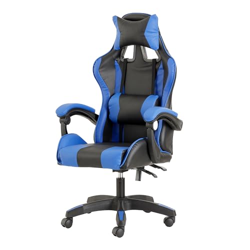 Baroni Home Gaming-Stuhl, Bürostuhl mit Kopfstütze und Verstellbarer Rückenlehne, ergonomisch, mit Lendenwirbelstütze, höhenverstellbar, 50 x 55 x 117 cm (Blau) von Baroni Toys