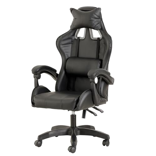 Baroni Home Gaming-Stuhl, Bürostuhl mit Kopfstütze und Verstellbarer Rückenlehne, ergonomisch, mit Lendenwirbelstütze, höhenverstellbar, 50x55x117 cm (schwarz) von Baroni Toys