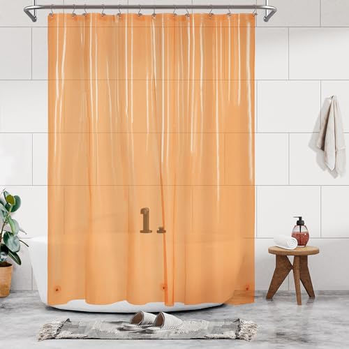 Barossa Design Duschvorhang, lang, 198,1 cm hoch, 3 Magnete und wasserdicht, leicht, PEVA-Duscheinlage für Badewanne, PVC-frei, Metallösen, Transparentes Orange, 183 x 198 cm, Transparent Orange von Barossa Design