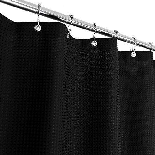 Barossa Design Duschvorhang aus Waffelgewebe, 91,4 x 183,9 cm, Luxushotel Spa, 230 g/m², strapazierfähig, wasserabweisend, Piqué-Muster, Schwarz von Barossa Design