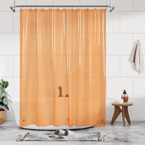 Barossa Design Transparenter orangefarbener Duschvorhang-Einsatz – Premium PEVA-Duscheinlage mit 3 Magneten und Metallösen, Duschvorhänge für Badezimmer – durchscheinendes Orange, 180x183 cm von Barossa Design
