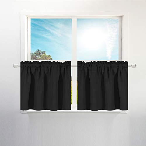 Waffelgewebe halbe Fenster Camper Vorhänge für Reiseanhänger: RV-Vorhänge für Wohnmobil-Fenster, wasserdicht und waschbar - schwarz, B 91,4 x L 61,1 cm für jedes Panel, 2 Stück von Barossa Design