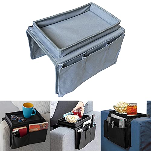 Barrageon Sofa Bett Couch Sessel Storage Tasche Armlehnen Hanging Faltbar Organizer Mit Tablett 5 Taschen Platzsparender TV Fernbedienung Zeitschriften Gläser Snacks（Grau） von Barrageon