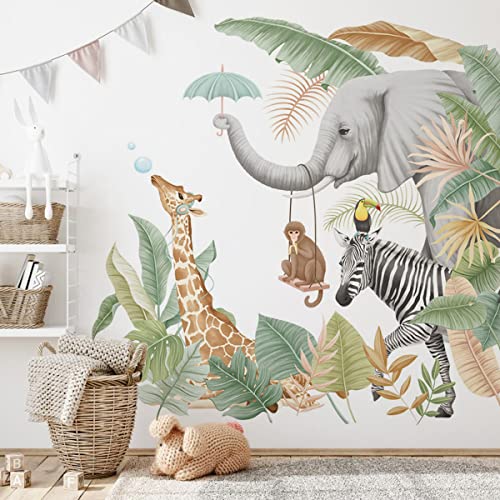 Barrageon Tropischer Regenwald Tiere Pflanzen Wandtattoo Abnehmbare Aquarell Selbstklebend DIY Kunst Wandbilder Wanddekor Wohnzimmer Schlafzimmer Spielzimmer Schule Dekorationen von Barrageon