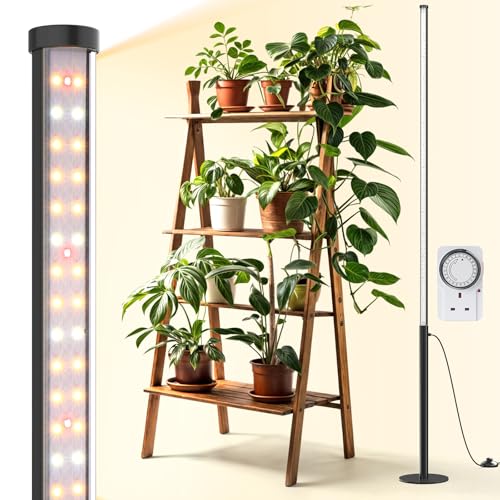 Barrina T10 Pro Stehendes Wachstumsleuchte mit Timer, 42 W, 169 LEDs, Vollspektrum, vertikale Wachstumslichter für Zimmerpflanzen, breite Abdeckung, 115 cm bis 165 cm Höhe mit Fußschalter, blühende von Barrina