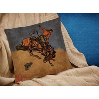 Kunstleder Kissen Hellbraun | Weinlese Rodeo Cowboy| Leder Wie Vintage Cowgirl Bauernhaus Dekor Bücken Bronze Landhaus von BarronPhotografix