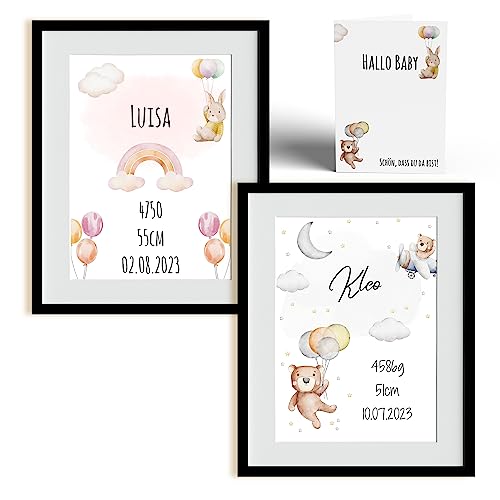 Blanko Geburtsdaten-Poster für Kinderzimmer, beidseitig - Einzigartiges Geburtsgeschenk für Mama, Papa und neue Eltern und Großeltern - mit Karte und Umschlag - Ohne Rahmen (Babyshower Poster m/w) von Bartschibär