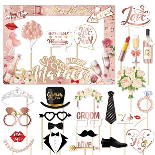 Barturry Hochzeitsfotokabine Requisiten Kit Rose Gold Braut zu Foto -Requisiten Party Dekoration von Barturry