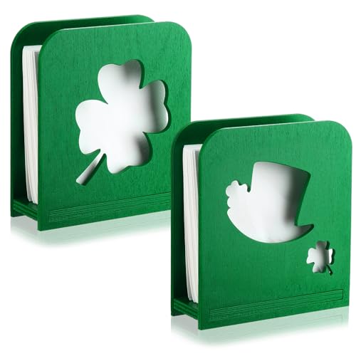 Barydat St. Patrick's Day Kleeblatt-Serviettenhalter für Tische aus Holz, Kleeblatt-Spender, grüner Cocktail-Serviettenhalter, Bauernhaus, moderner Serviettenhalter, Barydat St. Patrick's Day Kleeblatt-Serviettenhalter für Tische aus Holz, Kleeblatt-Spender, grüner Cocktail-Serviettenhalter, Bauernhaus, moderner Serviettenhalter, von Barydat