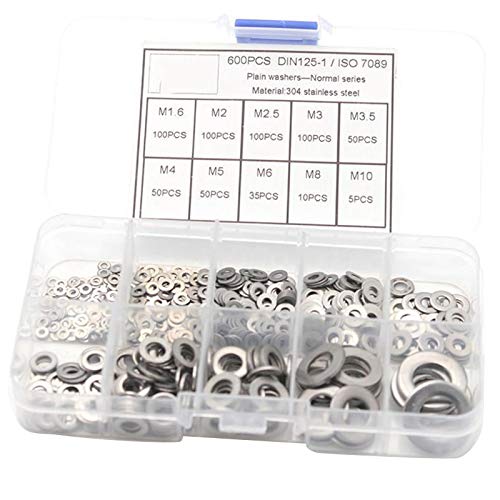 Basage 600 Stück/Set M1,6 M2 M2,5 M3 M3,5 M6 M8 M10 Edelstahl-Unterlegscheiben-Sortiment Basage 600 Stück/Set M1,6 M2 M2,5 M3 M3,5 M6 M8 M10 Edelstahl-Unterlegscheiben-Sortiment von Basage