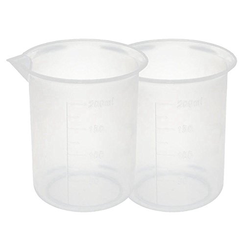 Messbecher aus transparentem Kunststoff, mit Deckel, Messbecher, 200 ml, 2 Stück von Basage