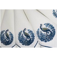 Pfau Serviette, Bestickte Leinen Geschirr Einstellung, Efeu in Vase Benutzerdefinierte Serviette von BasakDesignShop