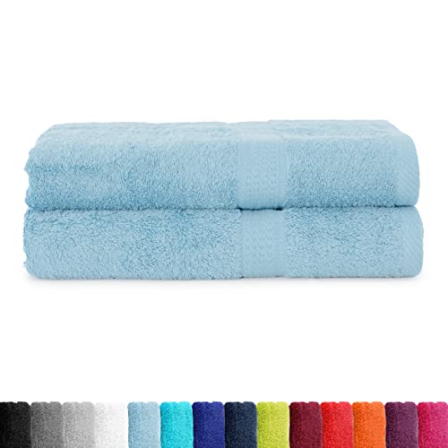 BaSaTex Frottier Duschtücher Set 70x140 cm 2er Pack | Frottee Duschtuch Set aus 100% Baumwolle Made in Green | Farbe: Hellblau von BaSaTex