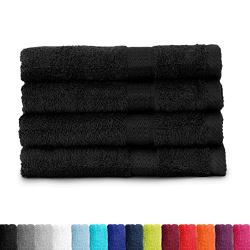 BaSaTex - Handtuch Set für Haushalt & Gäste 4er Pack - Frottee-Handtücher mit Aufhängeschlaufe aus weicher Baumwolle in 50x100cm- Waschtücher für Bad Öko-Tex Made in Green - Schwarz von BaSaTex