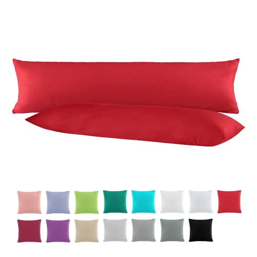 Doppelpack Baumwolle Renforcé Kissenbezug, Kissenbezüge, Kissenhüllen für Seitenschläferkissen 40x145 cm in 13 modernen Farben Rot von BaSaTex
