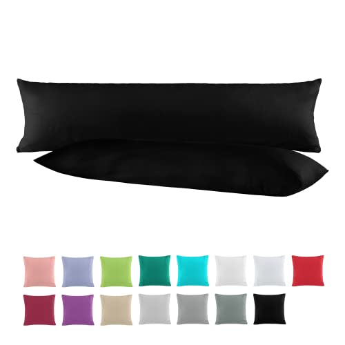 Doppelpack Baumwolle Renforcé Kissenbezug, Kissenbezüge, Kissenhüllen für Seitenschläferkissen 40x145 cm in 13 modernen Farben Schwarz von BaSaTex