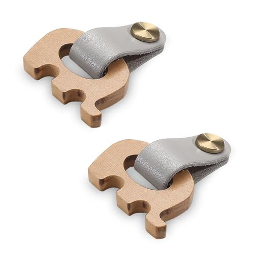 Schubladengriffe in Elefantenform, Leder, 2 Stück, Buchenholz, Schubladengriffe für Kinderzimmer, Kleiderschrank, Küchenschrank, Hardware (grau) von Bascabeen