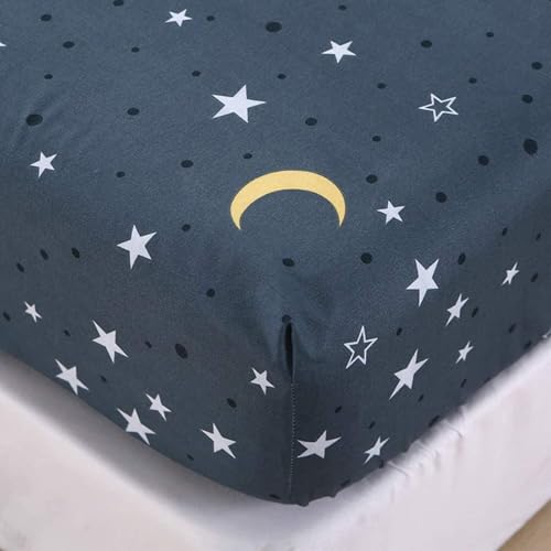 Spannbettlaken für Doppelbett, niedliches Cartoon-Auto, 30 cm tief, weich, gebürstete Mikrofaser, atmungsaktiv, pflegeleicht, lichtbeständig (Galaxy Moon, 135 x 200 + 30 cm) von Bascabeen