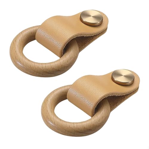 Türgriff für Kinderzimmer, Kleiderschrank, 2 Stück, Leder, Schrankgriff, Buchenholz, Schubladengriff, runde Zierleisten, für Schränke, Küche, Schlafzimmer, Möbelbeschläge (Hellbraun) von Bascabeen