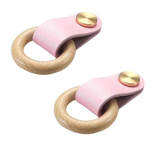 Türgriff für Kinderzimmer, Kleiderschrank, 2 Stück, Leder, Schrankgriff, Buchenholz, Schubladengriff, runde Zierleisten, für Schränke, Küche, Schlafzimmer, Möbelbeschläge (Rosa) von Bascabeen