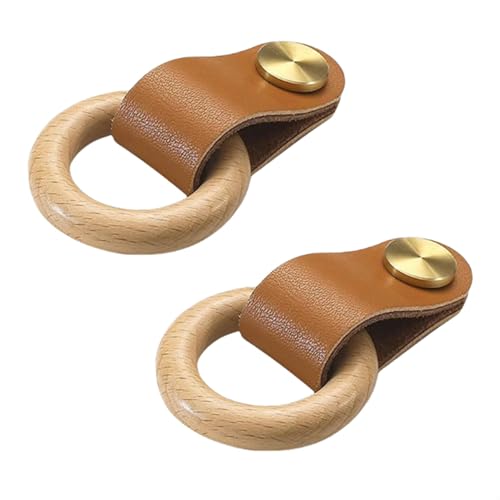 Türgriff für Kinderzimmer, Kleiderschrank, 2 Stück, Leder, Schrankgriff, Buchenholz, Schubladengriff, runde Zierleisten, für Schränke, Küche, Schlafzimmer, Möbelbeschläge (braun) von Bascabeen