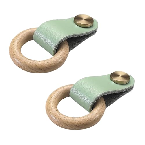 Türgriff für Kinderzimmer, Kleiderschrank, 2 Stück, Leder, Schrankgriff, Buchenholz, Schubladengriff, runde Zierleisten, für Schränke, Küche, Schlafzimmer, Möbelbeschläge (grün) von Bascabeen