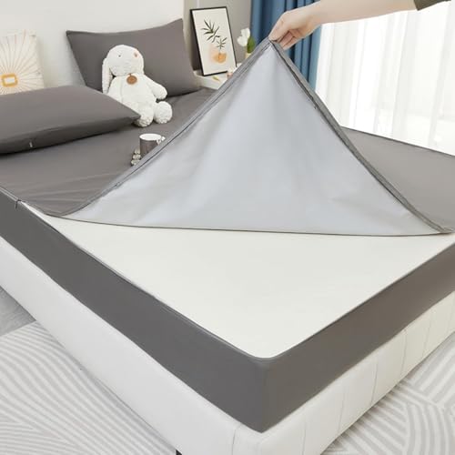 Wasserdichter Matratzenbezug, extra tiefer Matratzenschoner, 360° sicherer Reißverschluss, maschinenwaschbar und pflegeleicht (Grau, 150 x 200 + 10 cm) von Bascabeen