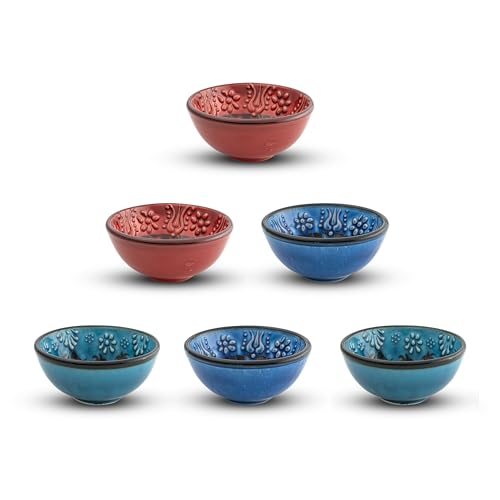 Kleine Keramikschalen 6er-Set - Klein Snack Schalen für Tapas, Dessert, Snack Schüssel - Bunte Dekorative Handarbeit Schalen - Ø 8 cm von Bascuda