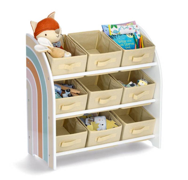 Basera® Ablageregal Kinder-Regal mit 9 Boxen aus MDF und Kiefer, 1-tlg., Regenbogen-Design von Basera®
