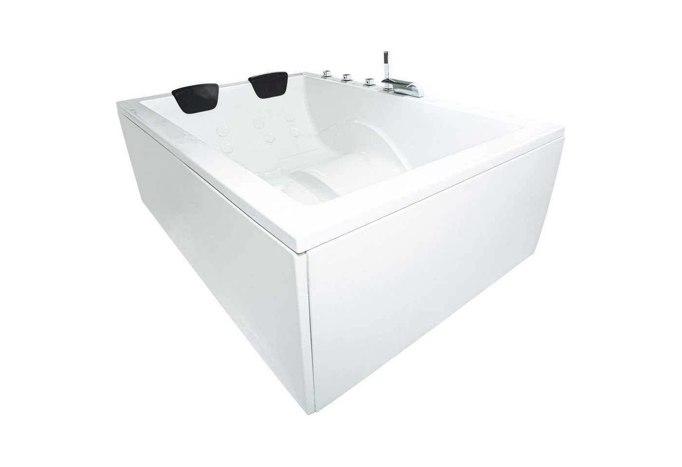 Basera® Badewanne Badewanne XXL Wave 180 x 130 cm für 2 Personen, (Komplett-Set), mit Wasserfall, LED und Kopfstützen von Basera®