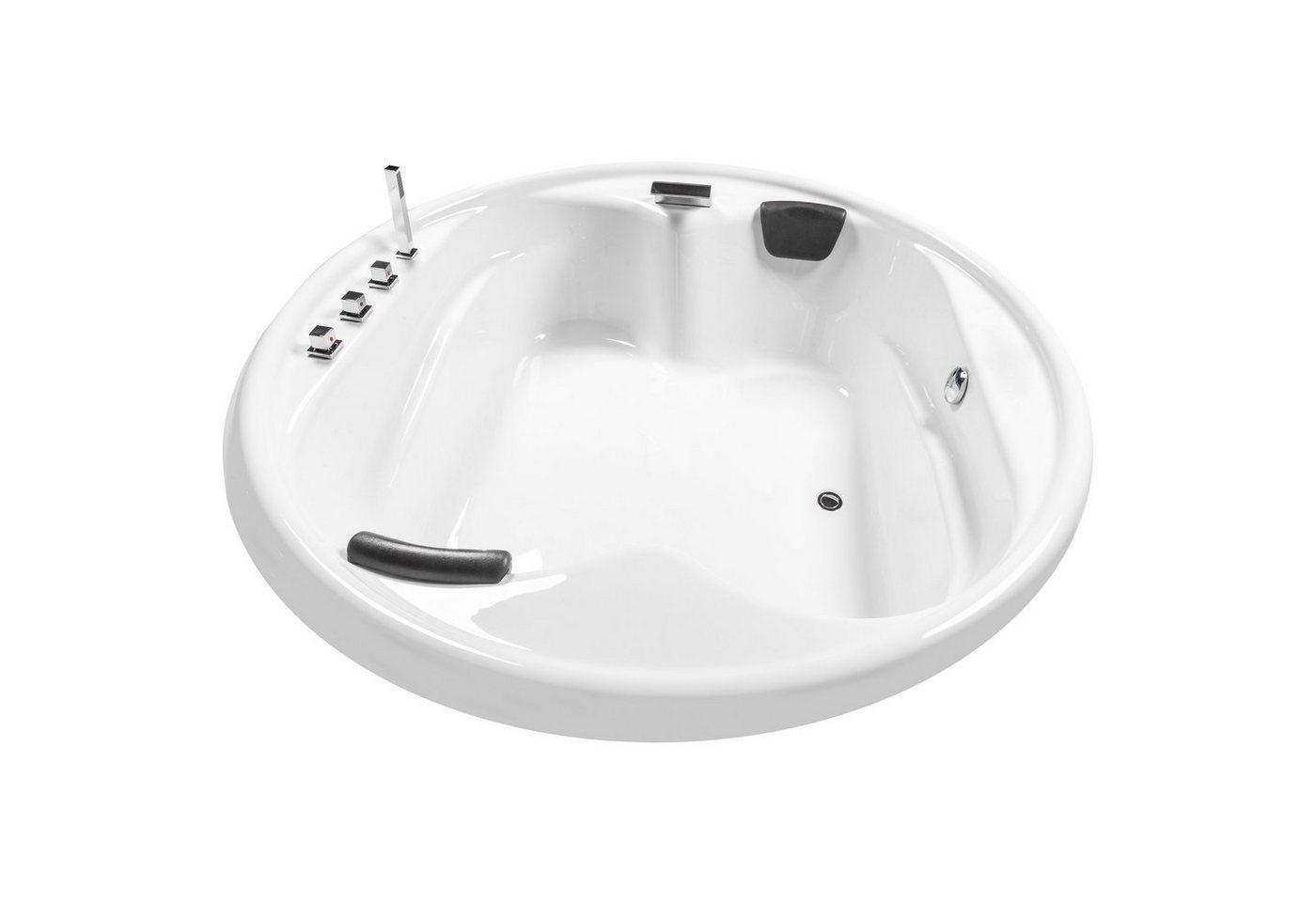 Basera® Badewanne Podest-Badewanne XXL Gomera Rund 182 x 182 cm für 2 Personen, (Komplett-Set), mit Wasserfall, LED und Kopfstützen von Basera®