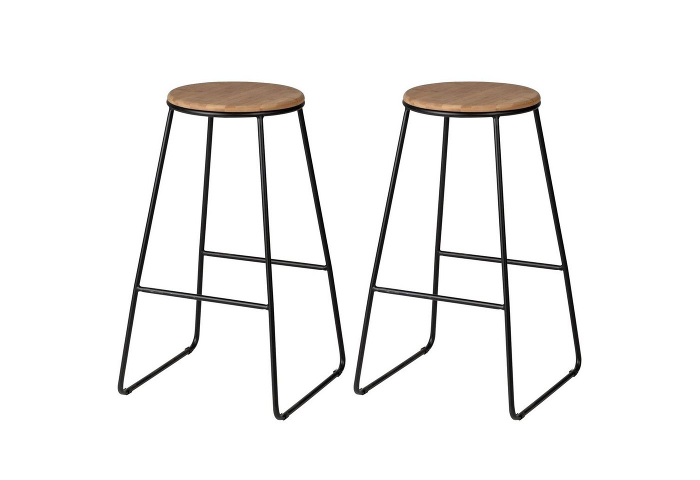 Basera® Barhocker 2er Set im Retro-Stil, Küchenstühle mit Bambus-Sitz, Metallbeine, robust & belastbar von Basera®