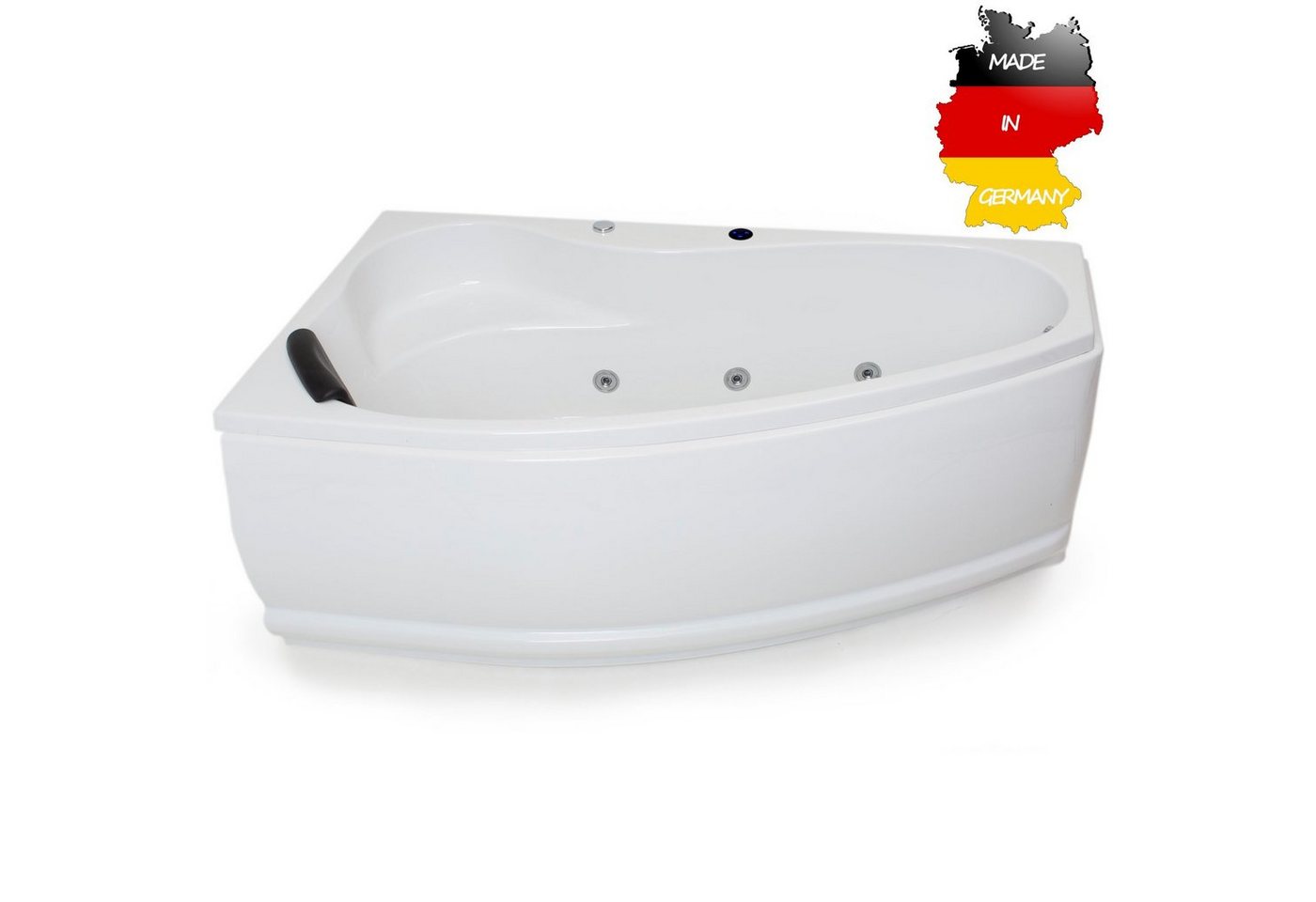 Basera® Whirlpool-Badewanne BASIC Indoor Eck-Whirlpool Badewanne Formentera Links 160 x 90 cm, (Komplett-Set), mit 9 Massagedüsen, LED von Basera®