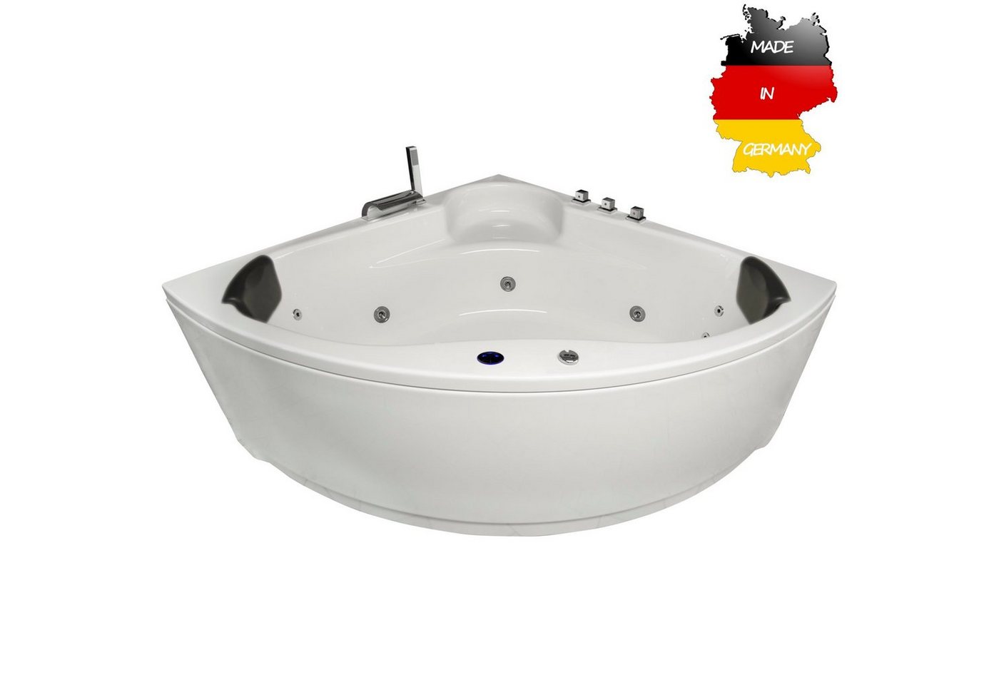 Basera® Whirlpool-Badewanne BASIC Indoor Eck-Whirlpool Badewanne Futuna 140 x 140 cm, (Komplett-Set), mit 13 Massagedüsen, Wasserfall, LED von Basera®