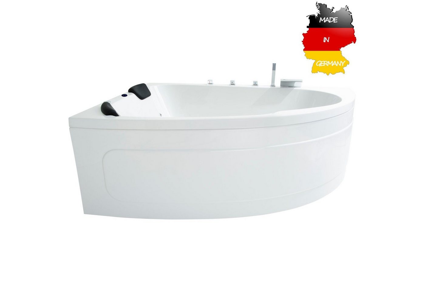 Basera® Whirlpool-Badewanne BASIC Indoor Eck-Whirlpool Badewanne Guam Li. 180x130cm für 2 Pers., (Komplett-Set), mit 13 Massagedüsen, Wasserfall, LED von Basera®