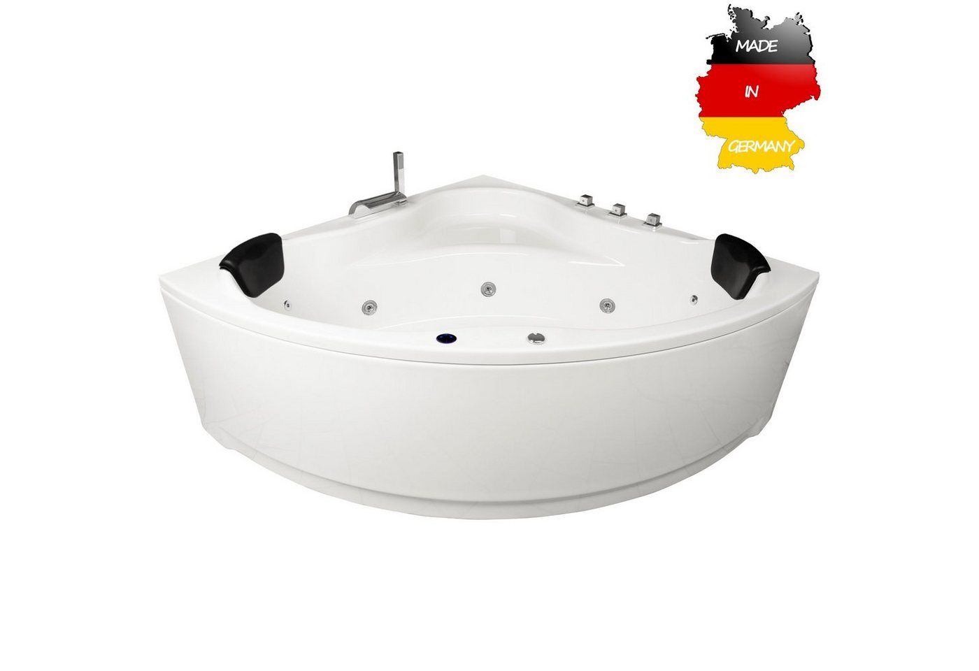 Basera® Whirlpool-Badewanne BASIC Indoor Eck-Whirlpool Badewanne Malai 150 x 150 cm, (Komplett-Set), mit 13 Massagedüsen, Wasserfall, LED von Basera®