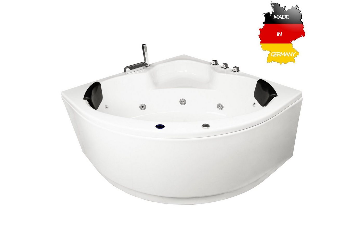 Basera® Whirlpool-Badewanne BASIC Indoor Eck-Whirlpool Badewanne Maui 130 x 130 cm, (Komplett-Set), mit 13 Massagedüsen, Wasserfall, LED von Basera®