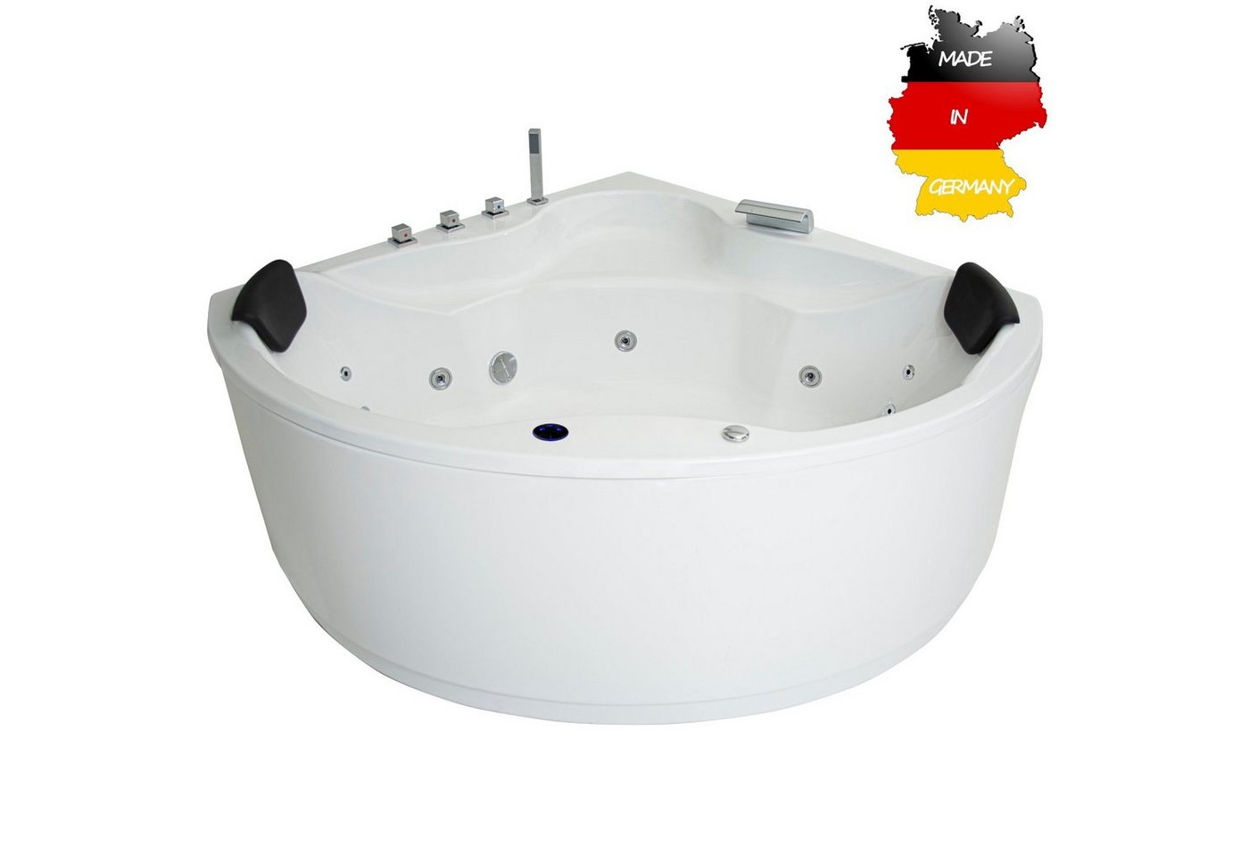 Basera® Whirlpool-Badewanne BASIC Indoor Eck-Whirlpool Badewanne Nendo 149 x 149 cm, (Komplett-Set), mit 13 Massagedüsen, Wasserfall, LED von Basera®