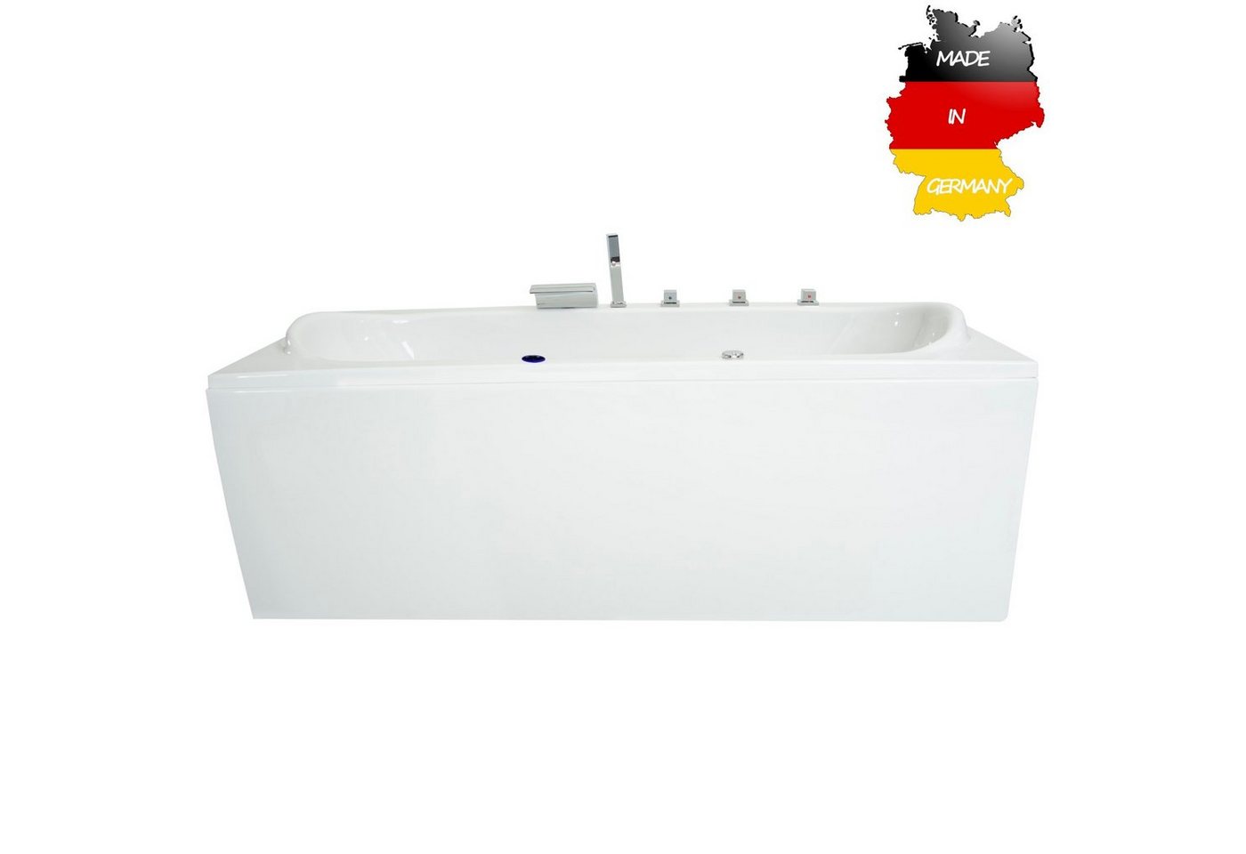 Basera® Whirlpool-Badewanne BASIC Indoor Whirlpool Badewanne Palau 180 x 80 cm, (Komplett-Set), mit 12 Massagedüsen, Wasserfall, LED von Basera®