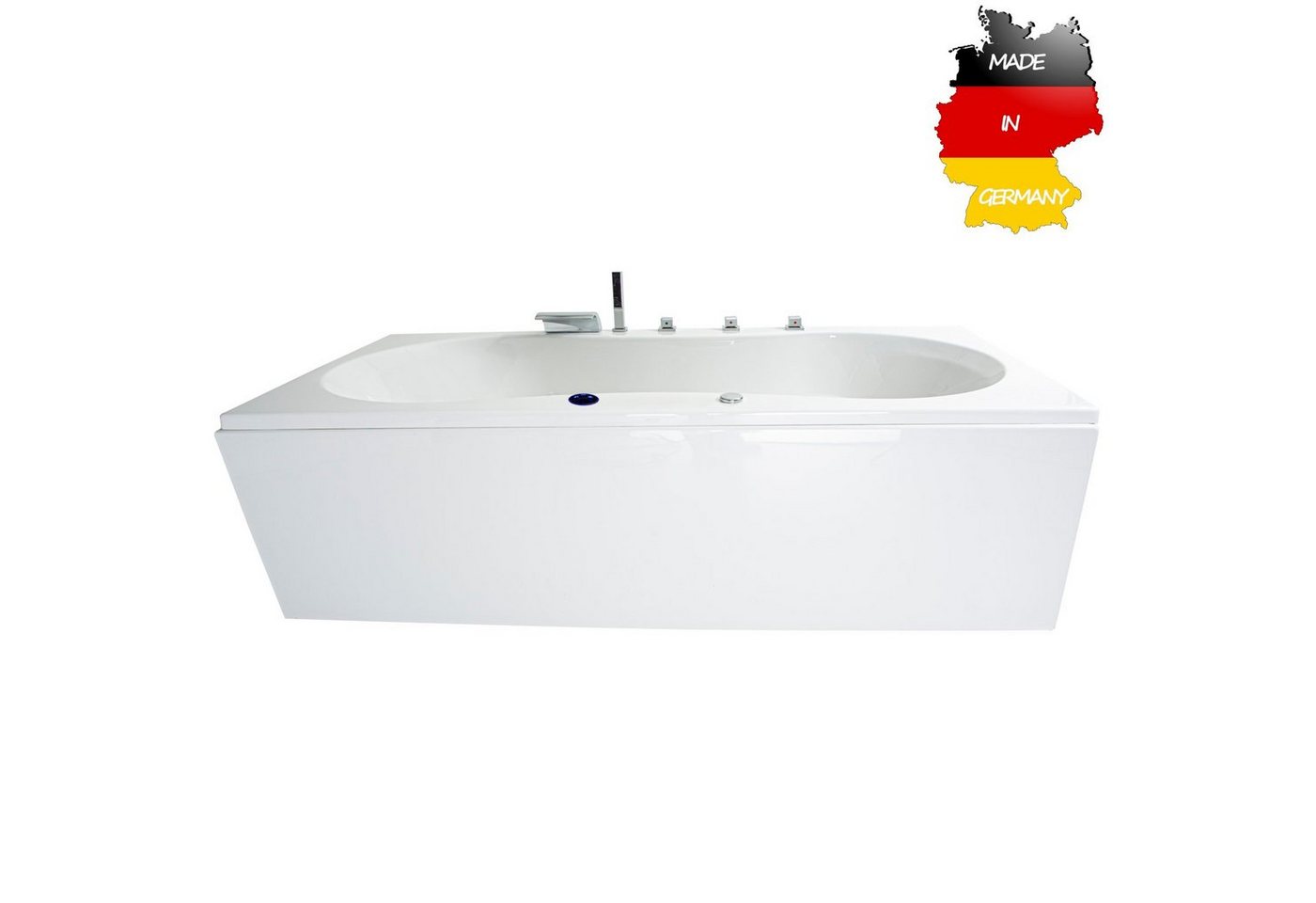 Basera® Whirlpool-Badewanne BASIC Indoor Whirlpool Badewanne Palma 190 x 90 cm, (Komplett-Set), mit 12 Massagedüsen, Wasserfall, LED von Basera®