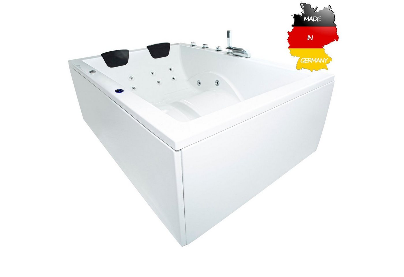 Basera® Whirlpool-Badewanne BASIC Indoor Whirlpool Badewanne XXL Wave 180 x 130 cm für 2 Personen, (Komplett-Set), mit 16 Massagedüsen, Wasserfall, LED von Basera®