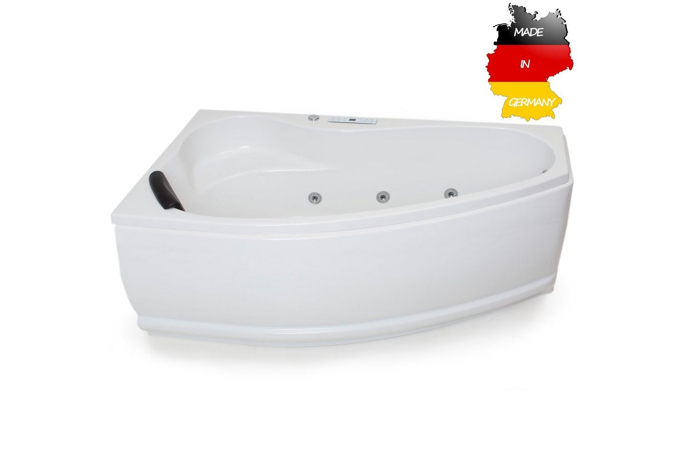 Basera® Whirlpool-Badewanne CLASSIC Indoor Eck-Whirlpool Badewanne Formentera Links 160 x 90 cm, (Komplett-Set), mit 17 Massagedüsen, LED, Touchpanel, Bluetooth und Radio von Basera®