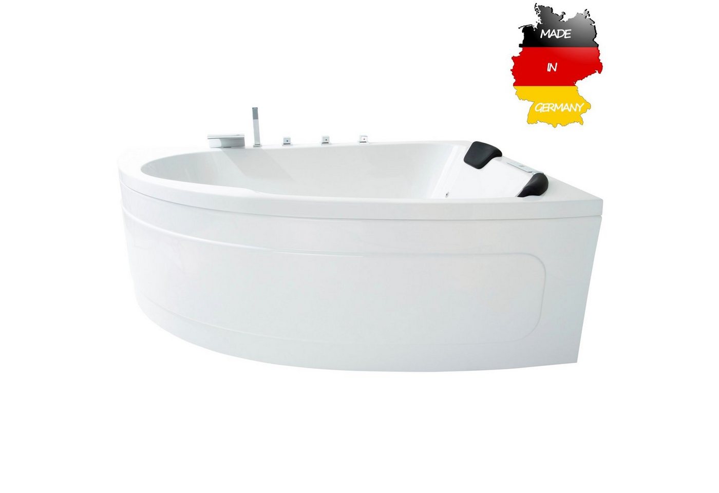 Basera® Whirlpool-Badewanne CLASSIC Indoor Eck-Whirlpool Badewanne Guam Re. 180x130cm für 2 Pers., (Komplett-Set), mit 25 Massagedüsen, Wasserfall, LED, Touchpanel, Bluetooth und Radio von Basera®