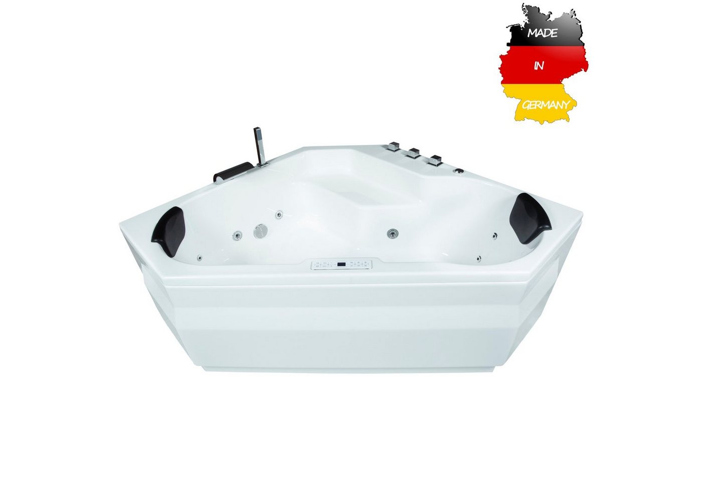 Basera® Whirlpool-Badewanne CLASSIC Indoor Eck-Whirlpool Badewanne Capri 145 x 145 cm, (Komplett-Set), mit 24 Massagedüsen, Wasserfall, LED, Touchpanel, Bluetooth und Radio von Basera®